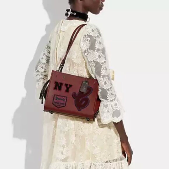 Coach Rogue Bag 25 With Varsity Patches CG214  $1040 Cardinal Red, Indigo - Picture 2 of 7